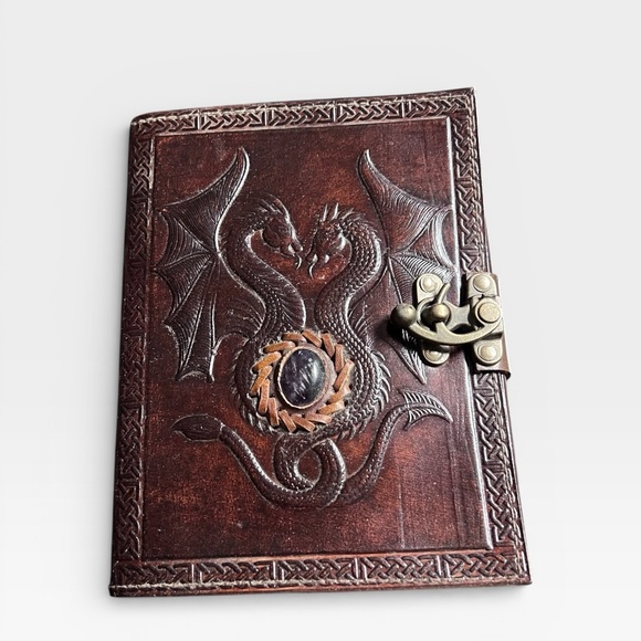 Handmade Leather Double Dragon Amethyst Stone Journal - Picture 12 of 12